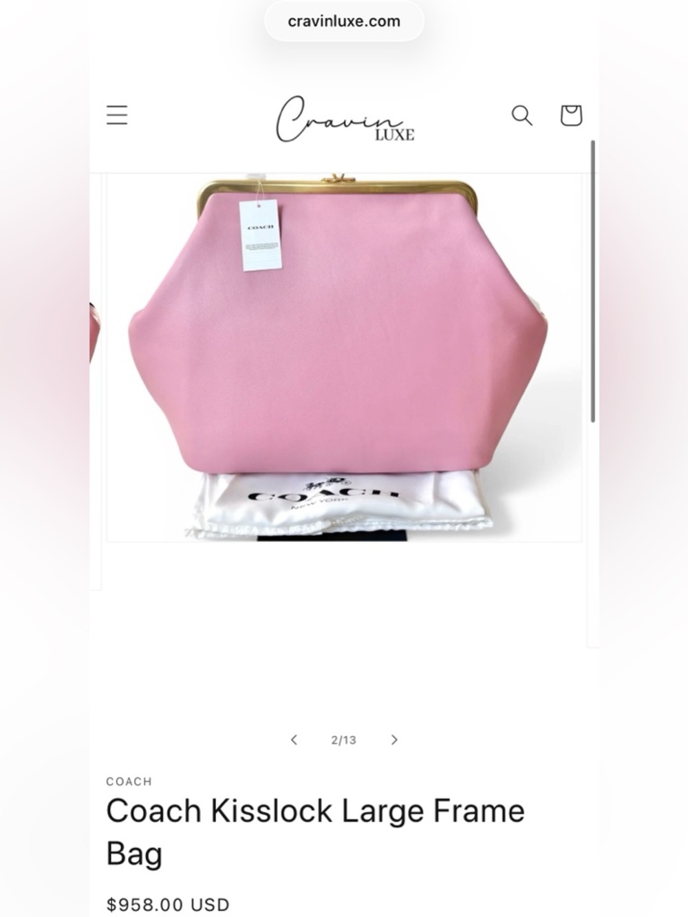 ❌SOLD❌ New Coach Kisslock Large Frame Bag Rose Pink Glovetanned Leather - Picture 16 of 16